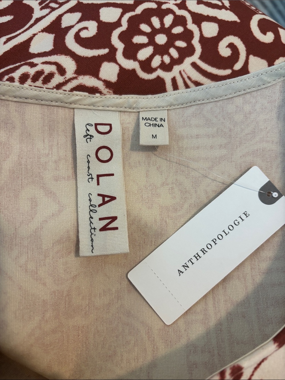 Anthropology Dolan Cream & Rust Floral Scallop-Hem/sleeve Blouse size Medium - Picture 5 of 6